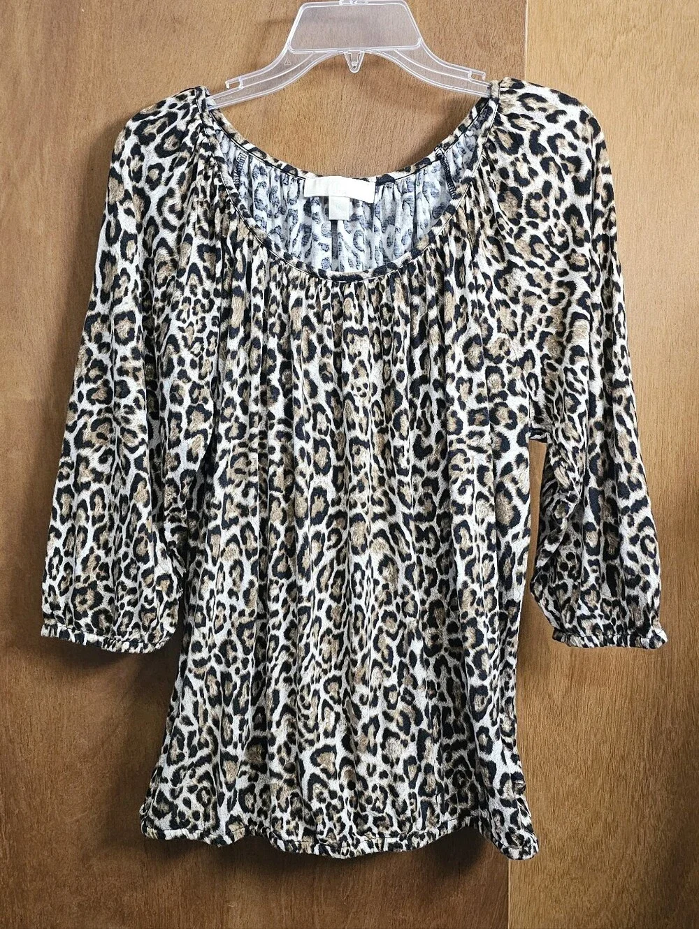 Michael Kors womens 1x leopard print 3/4 sleeve top shirt blouse plus